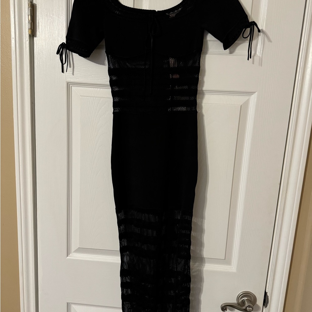 NEW HOUSE OF CB LILLA BLACK OPENWORK KNIT 
MIDI DRESS SIZE XS - Picture 13 of 15